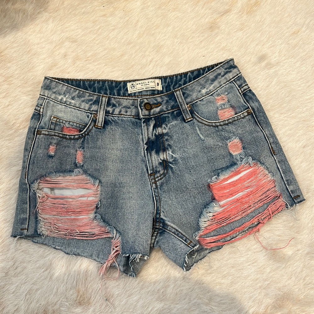 Pink Distressed Denim Shorts